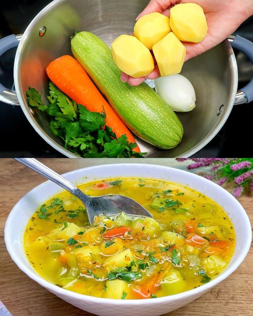 Sopa de verduras abundante con crutones caseros