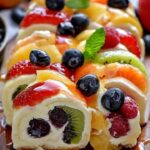 Rollitos de ensalada de frutas y tarta de queso