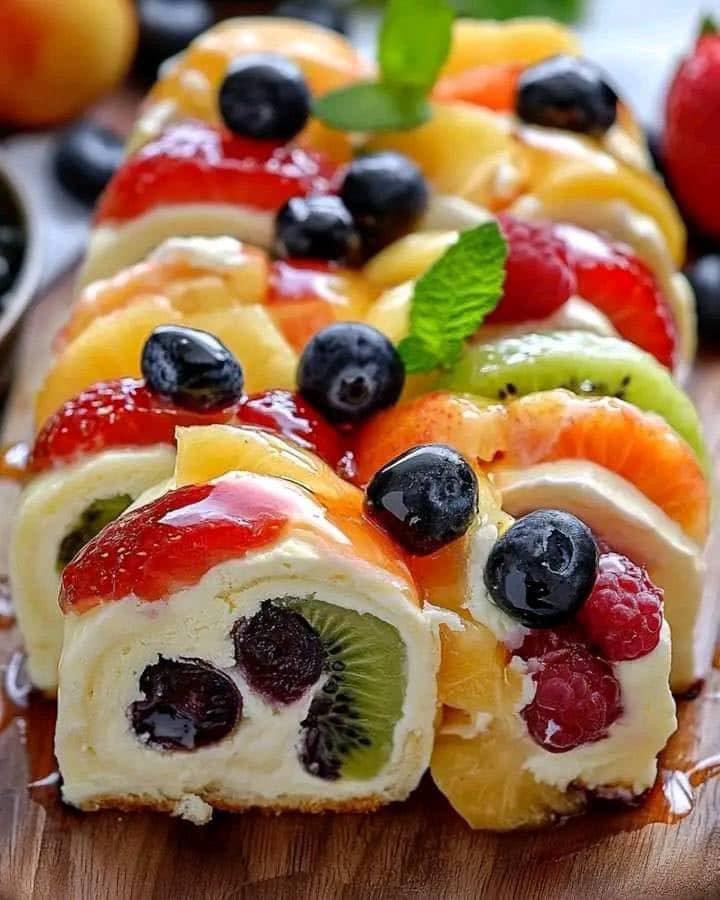 Rollitos de ensalada de frutas y tarta de queso