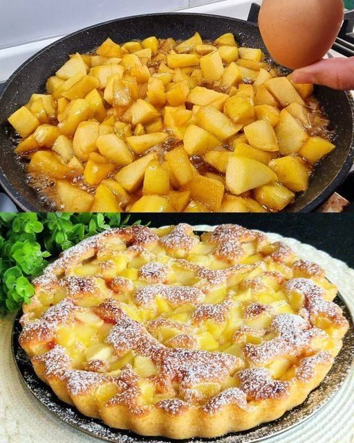 Clásica tarta de manzana con un toque de mermelada de arándanos