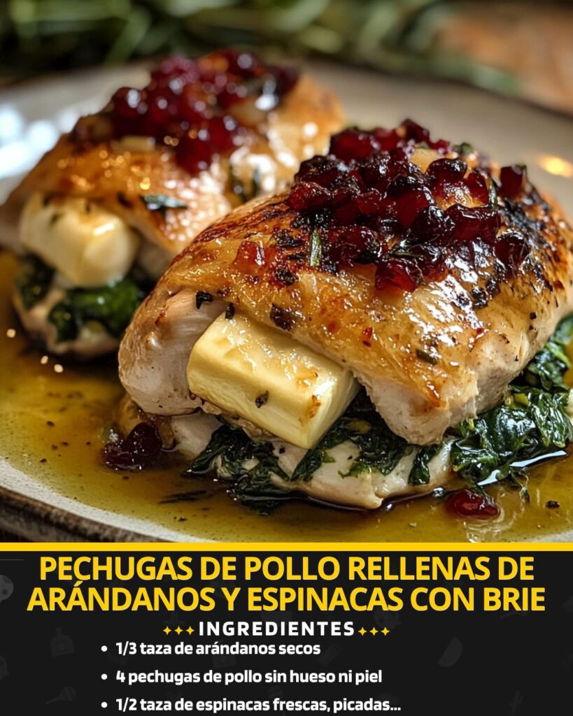 Pechugas de Pollo Rellenas de Arándanos y Espinacas con Brie