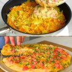 Pizza de verduras con calabacín, repollo y arroz