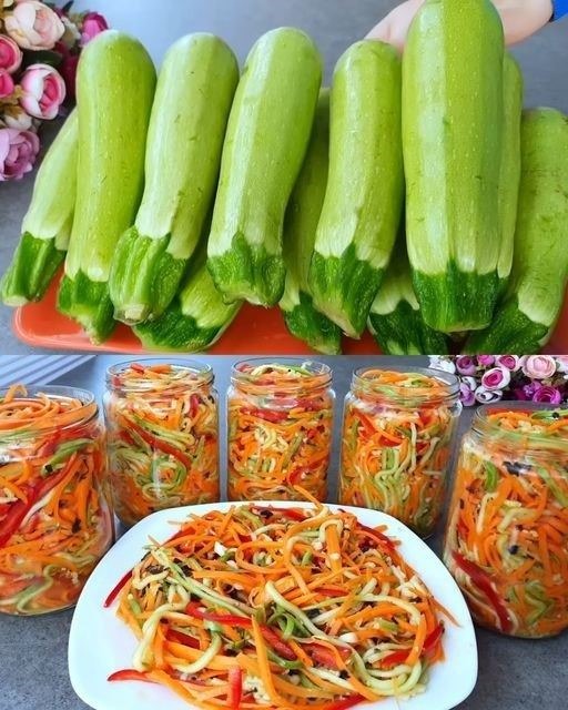 Aperitivo de verduras tipo encurtido con calabacín, zanahorias y pimientos